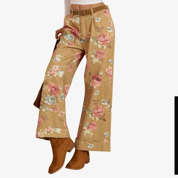 Flamingals Pants - Flamingals Women's Floral Print Wide Leg Cropped Pants Mid Rise Boho Ankle